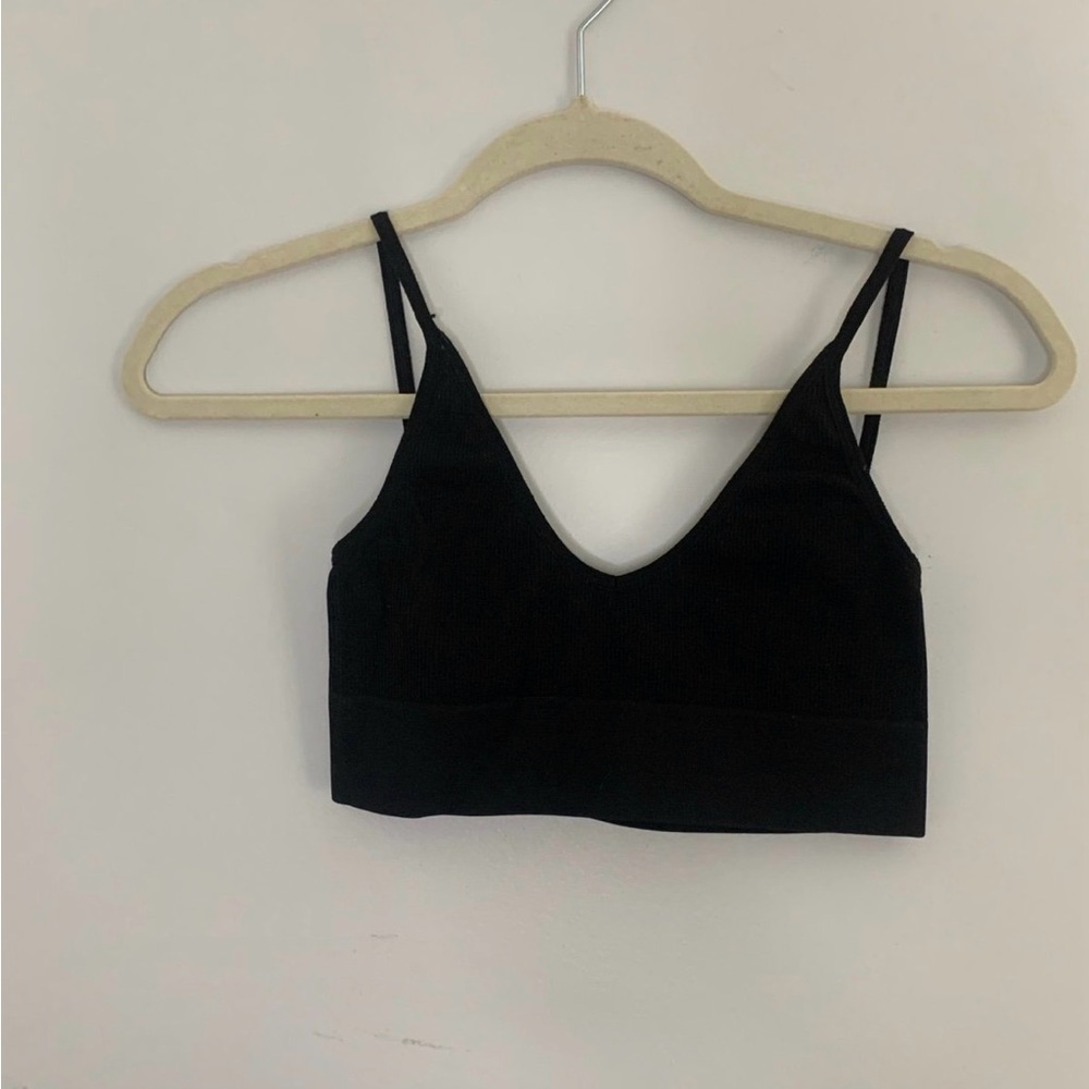 Black Ribbed V-Neck Bralette